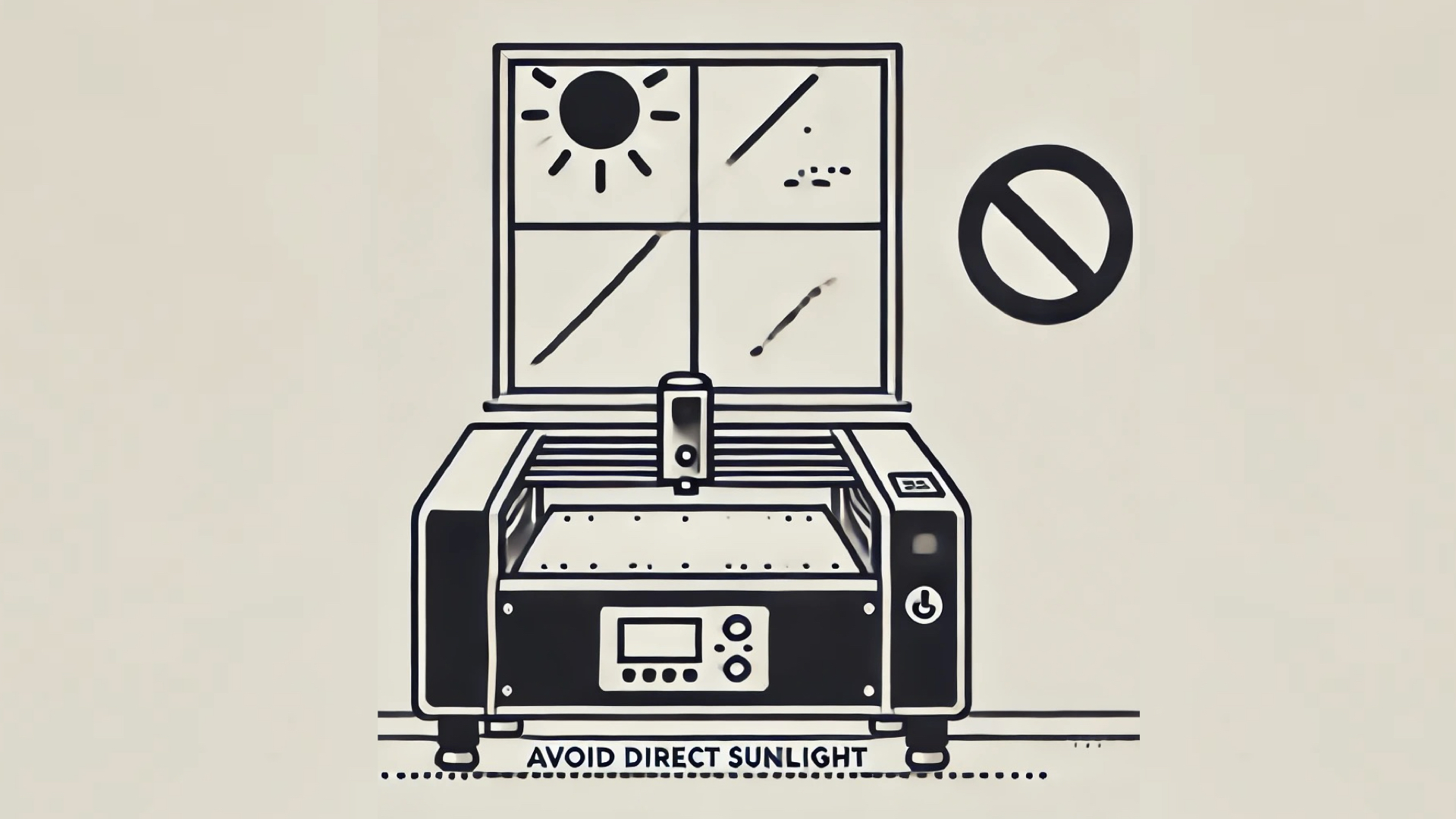 DALL·E 2025-02-05 16.55.04 - A minimalistic 16_9 vector illustration showing a laser engraving machine positioned to the right, clearly away from a window on the left, to emphasiz.webp